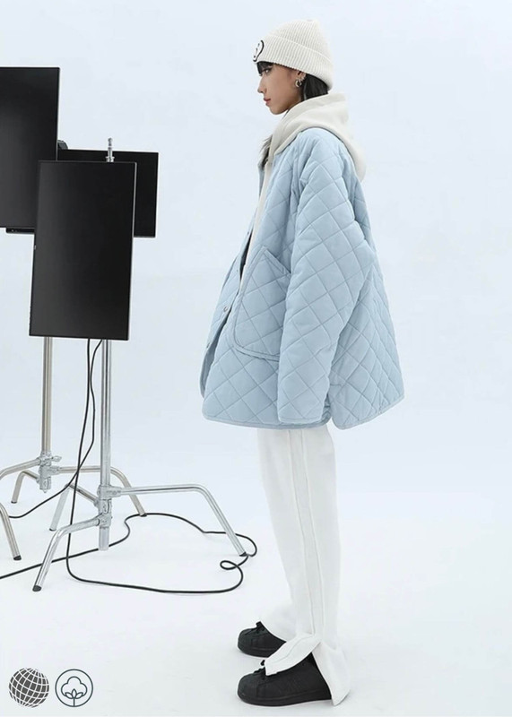 Parka Coat blue    miteigi Women's Winter Korean Loose Warm Casual single breasted mandarin collar large big pockets snap button closure Parkas Thick Female quilted Coats For Woman in light sky-blue Outerwear womens trending Jackets clothing