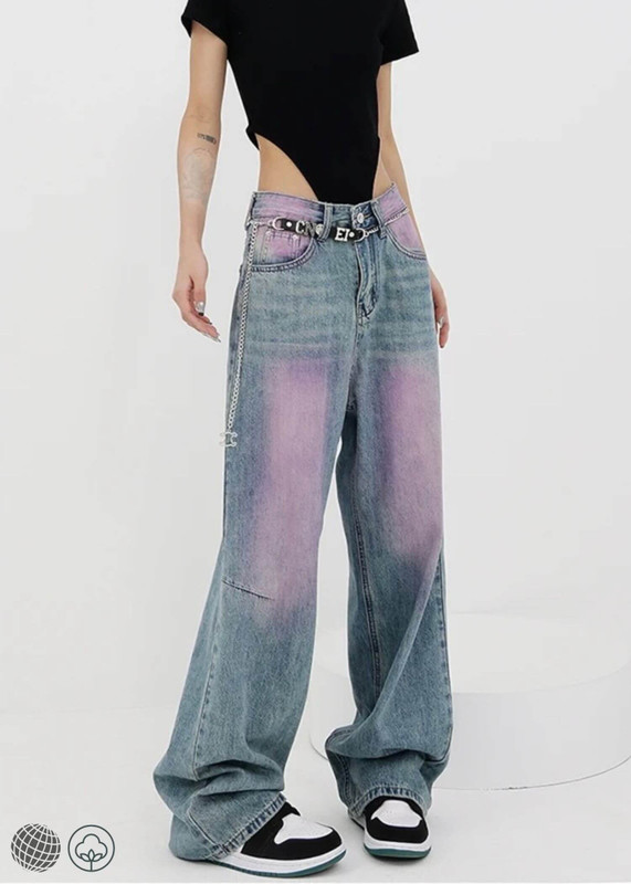 Denim High Rise Jeans   miteigi Women's Vintage Blue Tie Dye High-Rise Waist classic Straight Pants Wide Leg Baggy Y2K Denim Trousers for Woman trending Korean Fashion Pants womens Streetwear Style