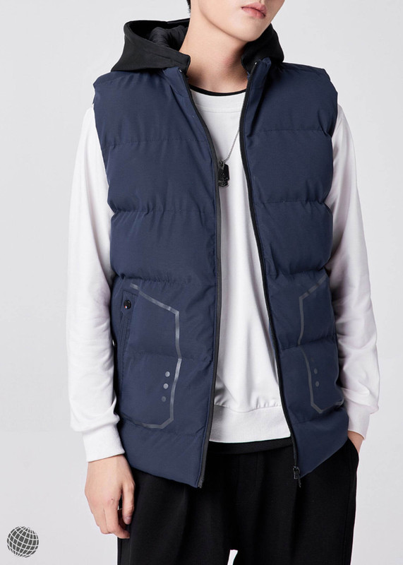 Big Puff Vest  Sleeveless Jacket   miteigi Men's Large Size 8xl Tall plus Size 8xl Male Warm puffer Waistcoat Hooded Vests for Man in dark navy blue Winter mens Jackets Coats trending Outerwear Clothing Fashion