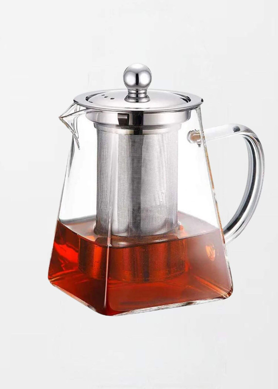 Heat Resistant Infuser Teapot  Glass With Stainless Steel Heated Container Tea Pot Clear Kettle Square Filter