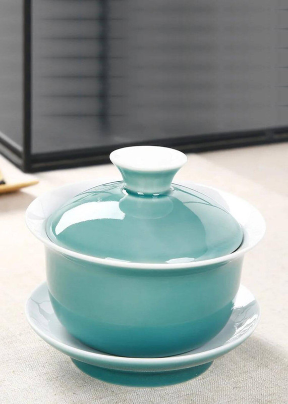 Glazed Ceramic Tea Tureen   Cup Porcelain Gaiwan Tibetan Bowl Soup With Lid Bowl Lotus Hand Made Drawing Shen Puer Gai Wan cups in glacier blue