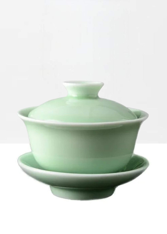 Celadon Gaiwan Teacup  High-quality Chinese traditional gai wan set, China Dehua Bone cup porcelain teacups tea sets kettle cups in light green