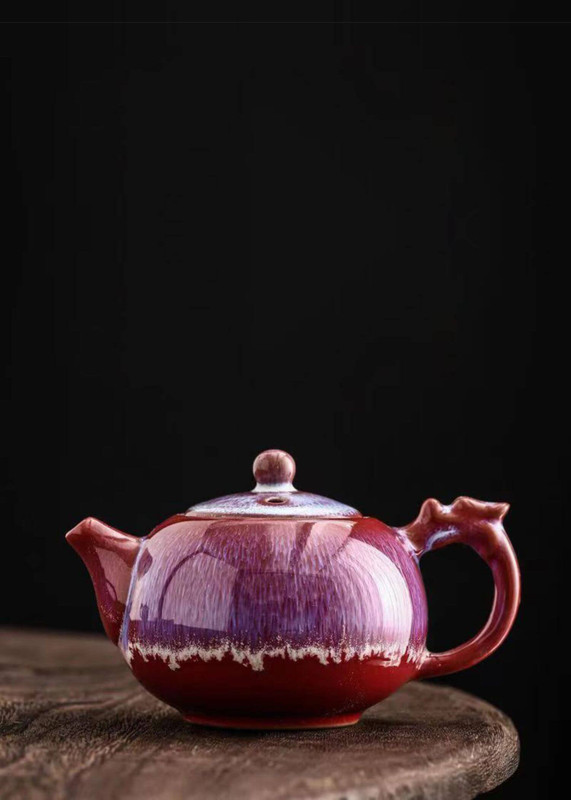 Tianmu Glaze Teapot    Creative Faucet Handle Pot for Tea Yixing Zisha Clay Puer Brewing Kettle Gaiwan Samovar porcelain Teapots in dark pink rose