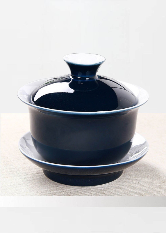 Indigo Glaze Ceramic Tureen   Tea Cup Porcelain Gaiwan Blue Tibetan Soup Bowl with Lid and Saucer Bowls Lotus Hand Drawing Shen Puer Gai Wan ceremony cups