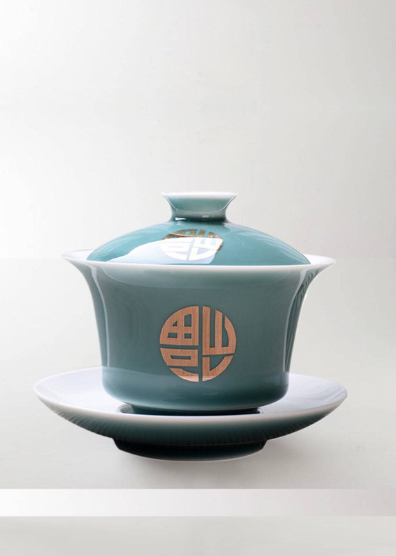 Obsidian Tea Tureen 150ml Advanced Kung Fu Bowl Porcelain Hand Painted Shen Puer Chawanmushi Bowls with Lid and Saucer Gai Wan Gaiwan Teacups ceremony cups in light green