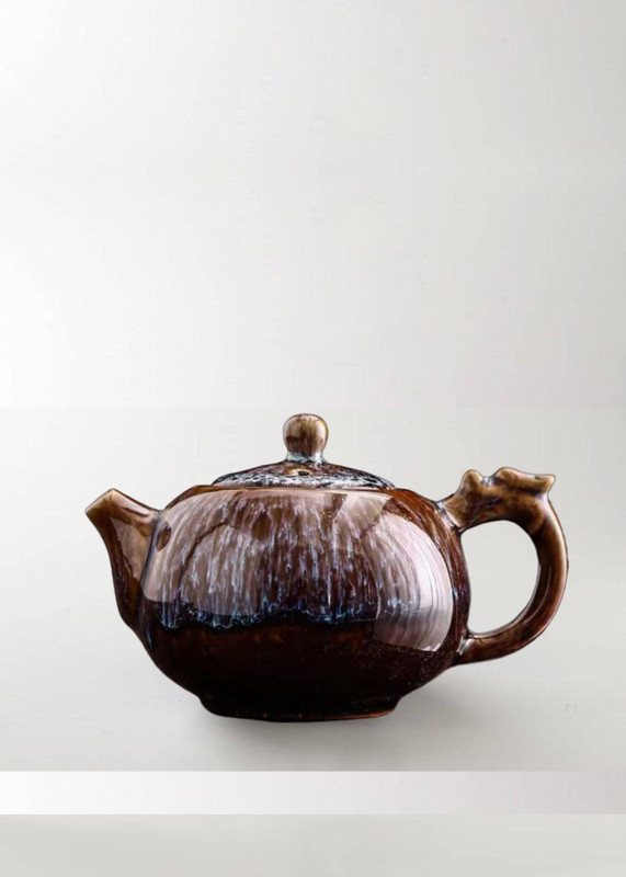Tianmu Glaze Teapot brown    Creative Faucet Handle Pot for Tea Yixing Zisha Clay Puer Brewing Kettle Gaiwan Samovar porcelain Teapots