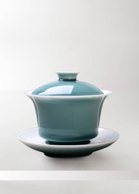 Obsidian Tea Tureen green 150ml Advanced Kung Fu Bowl Porcelain Hand Painted Shen Puer Chawanmushi Bowls with Lid and Saucer Gai Wan Gaiwan Teacups ceremony cups in light-green