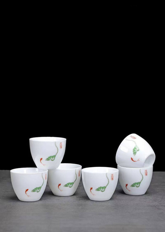 Japanese Ceramic Tea Cup carp 6-Piece Set spring Creative Egg Shaped 6pcs / Cups for Coffee and Tea Bowl Teacup Teacups Mugs Jingdezhen Mugs Puer Te with lily lillies