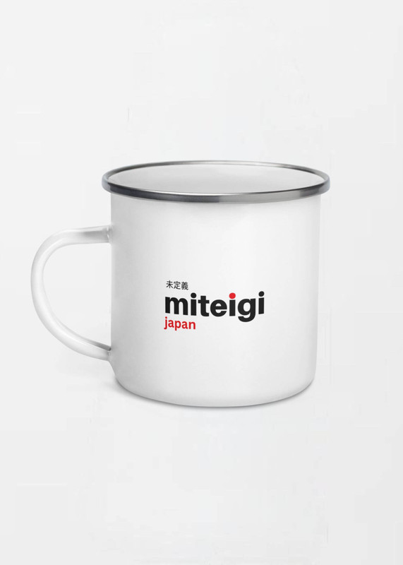 miteigi Logo Enamel Mug with handle Outdoors camping hiking branded product item Mugs Drinks containers White with silver rim