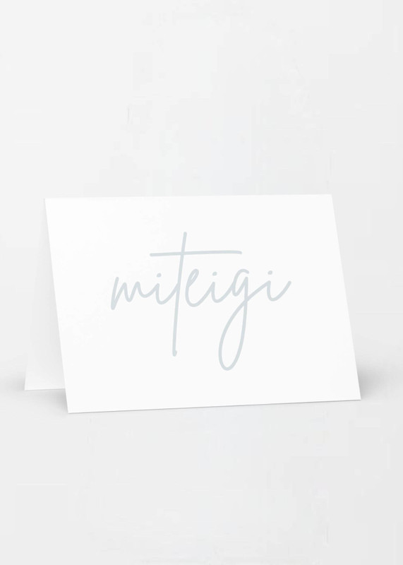 miteigi Script Logo Greeting Card miteigi-Logo Branded product item blank inside custom cards office stationary supplies white with sunset teal