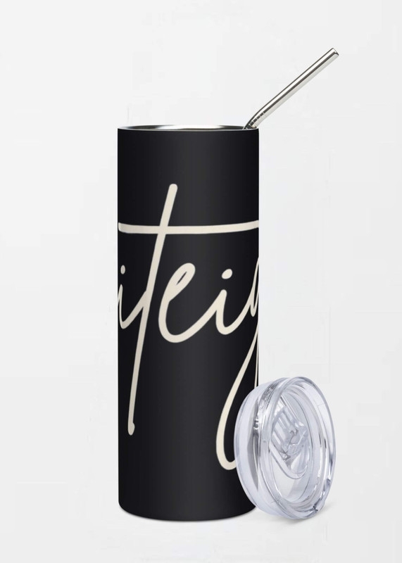 Stainless Steel Script Tumbler miteigi Logo miteigi-Logo branded product item travel mugs metal tumblers with straw and lid black with cosmic latte branding