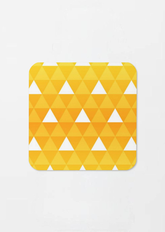 Cork-Back miteigi Uroko Coaster Traditional Japanese scales pattern designed by miteigi drinks coasters in bright yellow with white triangles pattern
