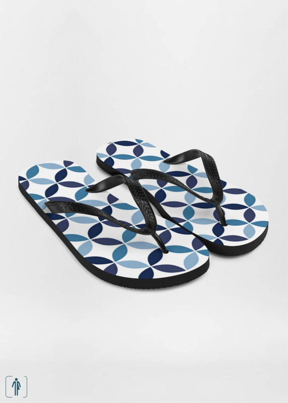 miteigi Supanova Circles Flip Flops Unisex anywear  Men’s Women’s miteigi designed vacation slippers for Man Woman in indigo blue patchwork circle pattern Holiday getaway mens womens flip-flops trending footwear