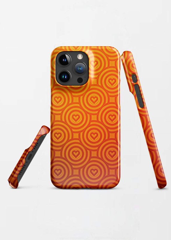 miteigi Snap Case for iPhone®  miteigi Japanese pattern design phone cases overs for Apple iPhone 15 Pro Max, iPhone 15 Pro, iPhone 15 Plus, iPhone 15, iPhone 14 Pro Max, iPhone 14 Pro, iPhone 14 Plus, iPhone 14, iPhone 13 Pro Max, iPhone 13 Pro, iPhone 13, iPhone 13 Mini, iPhone 12 Pro Max, iPhone 12 Pro, iPhone 12, iPhone 12 Mini, iPhone 11 Pro Max, iPhone 11 Pro, iPhone 11 mobile accessories in orange heart circles sunset patterns