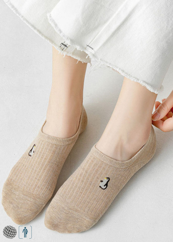Cartoon Ankle Boat Socks   Genderful Women’s Embroidery Cute Slippers Girls Summer Thin Low Cut Silicone Non-slip Invisible No Show Socks for woman volor Womens footwear in Camel cream penguin