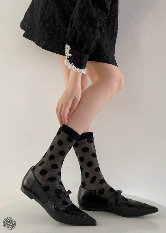 Ultra-Thin Transparent Socks   Women’s Summer Nylon Long mid-calf mid-tube Sexy Lace Polka Dot Lolita Kawaii Socks for woman in black Womens Japanese footwear accessory