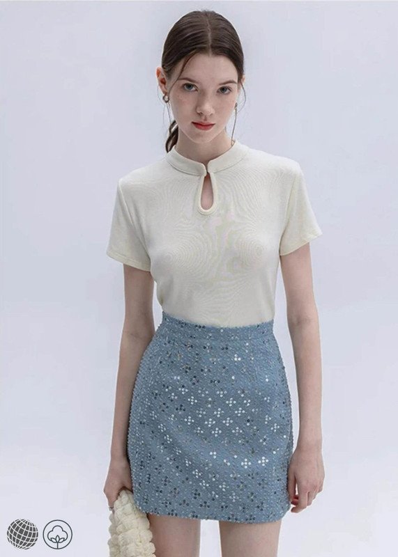 Mandarin Collar T-Shirt  Women's Harajuku Korean Y2k round crew neck o-neck Top 2000s 90s Aesthetic Fashion Vintage Chinese Style Short Sleeve T-shirts Clothes for woman Womens tops