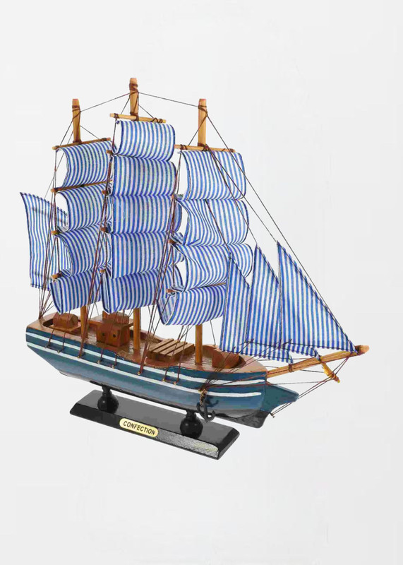 Sailing Boat Model  Home Decor Sailboat Ship Shaped Wooden Interior Decoration Figurine Student Office boats ships tall mast in blue Striped sails and wood