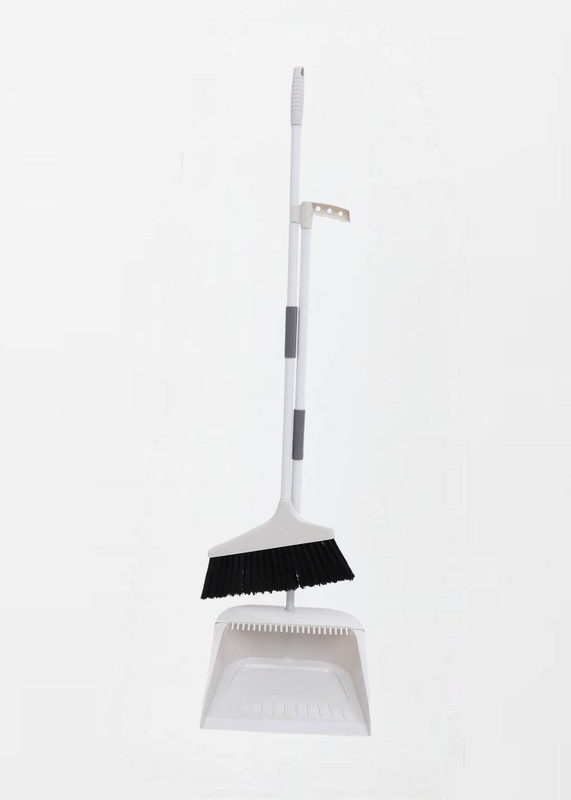 Broom Dustpan Set  Dust Pan Long Handle Heavy Duty Dustpan Cleaning Brush Combo Home Kitchen Room Office Dorm Lobby brooms dustpans in white light gray grey
