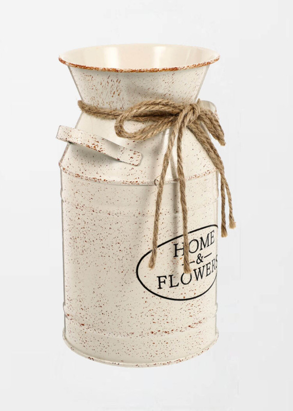 Vintage Metal Flower Vase  Galvanized Milk Can Shabby Chic Flower Bucket Farmhouse Plant Pot Handle Flower Arrangement Barrel vases in cream color