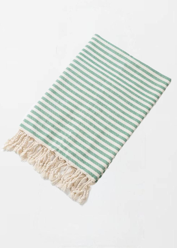 Turkish Tassel Beach Towel green  and Cushion Tablecloth Set for A Cozy Outdoor Vacation Experience Towels in off-white striped Turkey