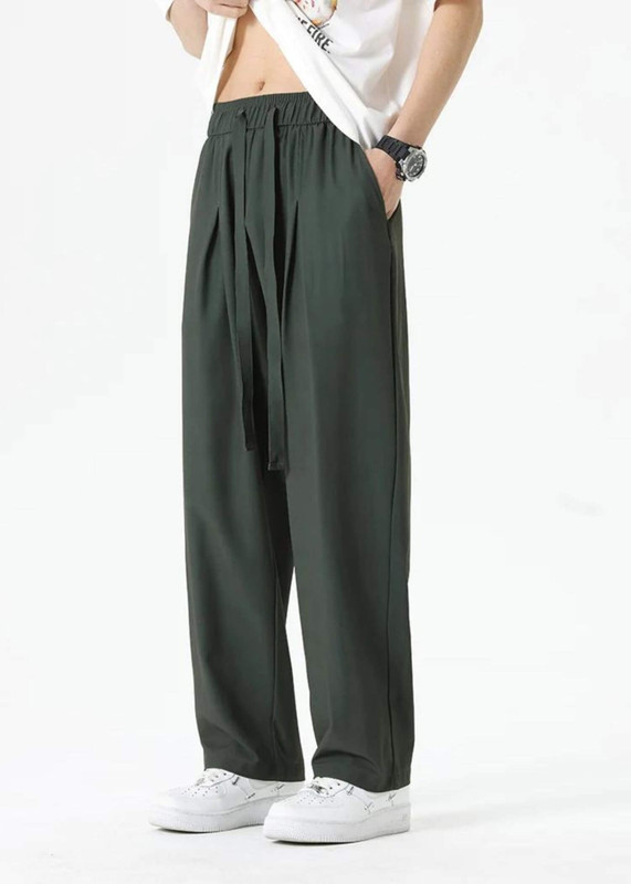 Tie Sweatpants green  Men's Korean Loose Light & Thin Track Pants Sportswear Ice-Cold Drawstring Straight Male Large Tall Plus Size 8xl Mens Summer Drawcord Trousers for man