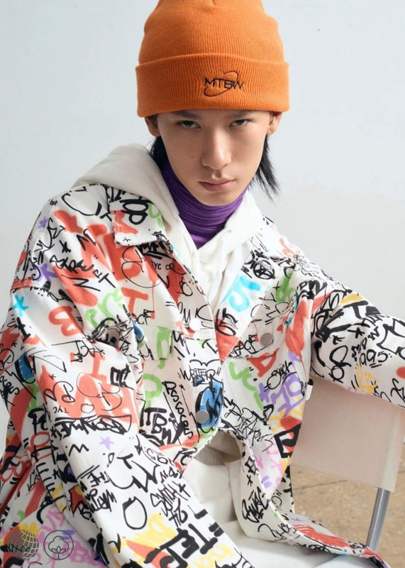 Graphic Print Denim Jacket   Men’s Comfortable Loose Fitting turndown-collar Jackets Casual multicolor coats for man in white Spring Summer Fall Autumn Trend mens Fashionable outerwear Meters bonwe