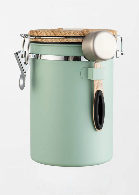 Stainless Steel Coffee Container Set green      Airtight Jar Canisters With Scoop For Coffee Beans Tea Storage Tanks Kitchen food containers in light-green