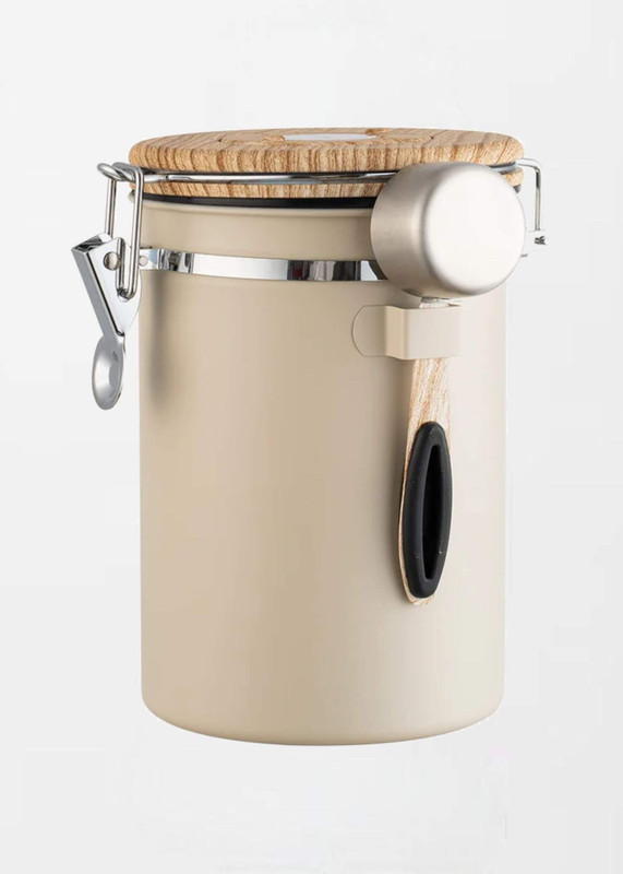 Stainless Steel Coffee Container Set beige      Airtight Jar Canisters With Scoop For Coffee Beans Tea Storage Tanks Kitchen food containers in Khaki
