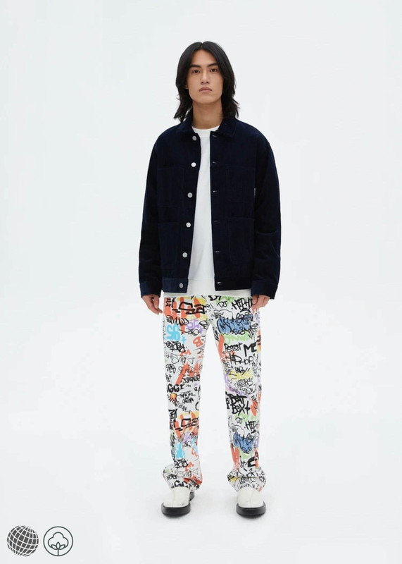 Graffiti Straight Jeans   Men’s Comfortable Tube Youthful Trend Pure Cotton denim mid rise waist zipper button fly Pants Bottoms for man in multicolor white  Spring Summer Fall Autumn High-Quality Meters bonwe Brand mens fashion clothing