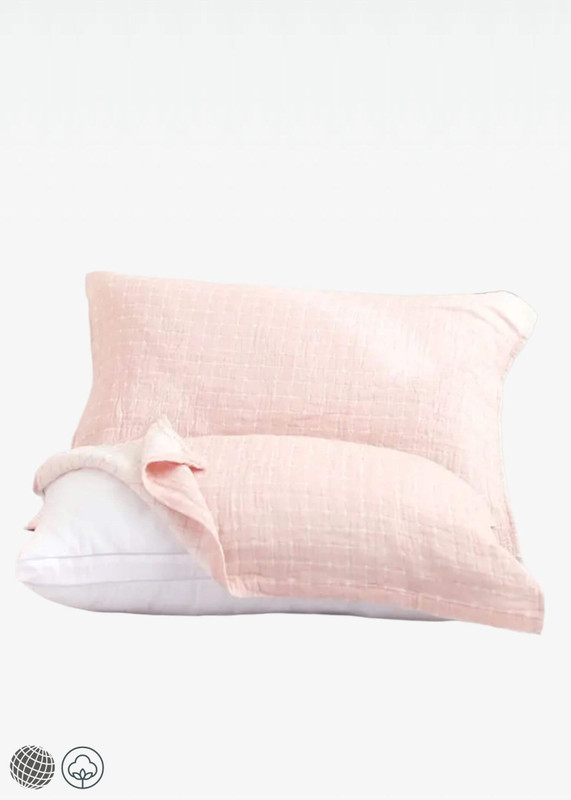 Four Layer Super Soft Towelket Set   2-Piece Pillow Towel Breathable Pillows Covers Season Household Simple Washable Bedding Couple One Pair Cases in plaid pink with white