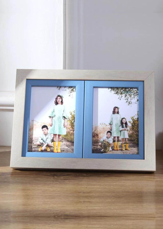 Modern Double-Frame Photo Frame blue Restaurant Cafe Simple Decorations Bedroom Living Room Ornaments High Transparency Pictures Frames in Silver