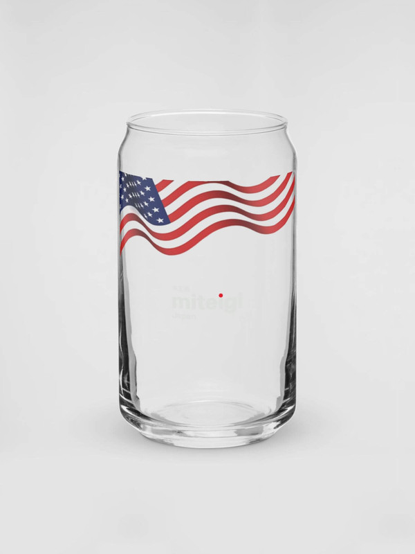 Can-Shaped USA Glass Tumbler miteigi Logo   Drinks Glass wine, juice, milk drinking glasses miteigi-Logo white branded product item tumblers Glassware Transparent clear with American flag pattern tumblers