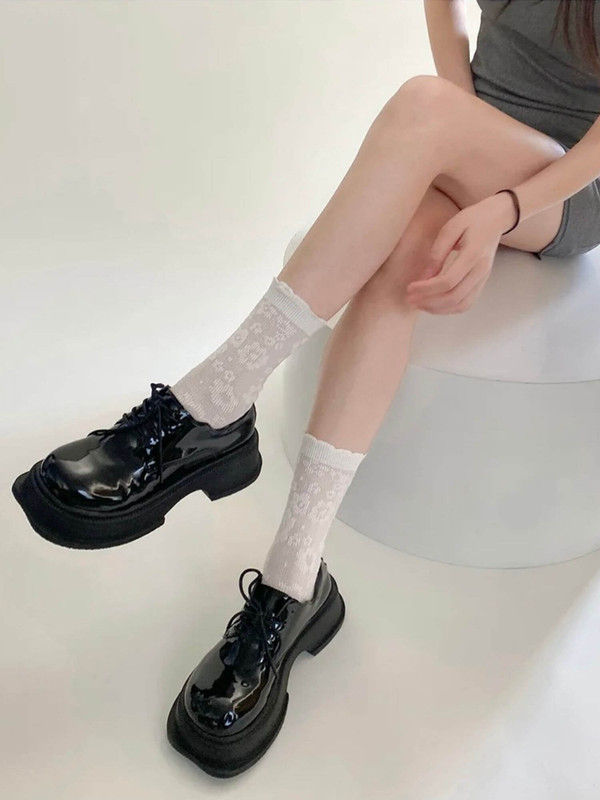 Ultra-Thin Transparent Floral Socks   Women’s Summer Nylon Long mid-calf mid-tube Sexy Lace Polka Dot Lolita Kawaii Socks for woman in white Womens Japanese flowers footwear accessory