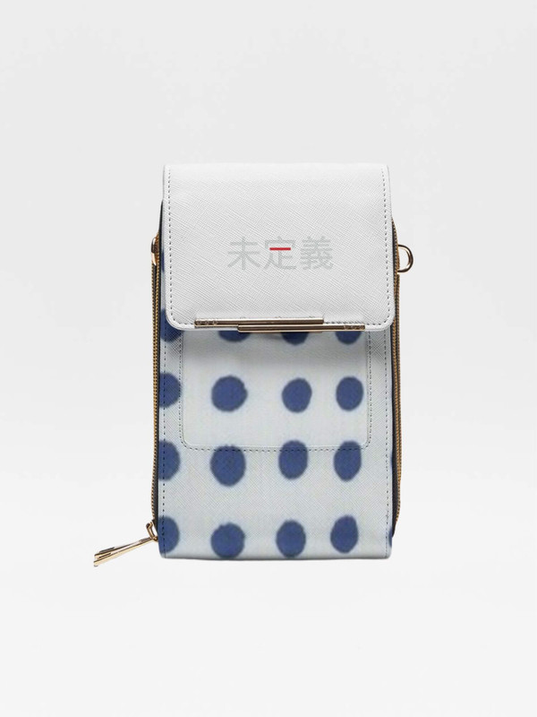 Mobile Phone Chest Bag miteigi Script Logo    Genderful Unisex Men’s Women’s Classic Vintage PU vegan leather Belt Japanese mameshibori Print Chest Bags Phone Pouch Pocket Hip Hop Streetwear for Man Woman in blue creamy-white