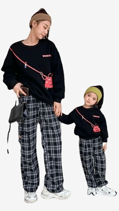 Parent Child Mother Daughter Match Set Plaid Pants for Boys and Girls Versatile Plush Wide Leg Plaid Pants Toddler Baby Casual Clothes Trending