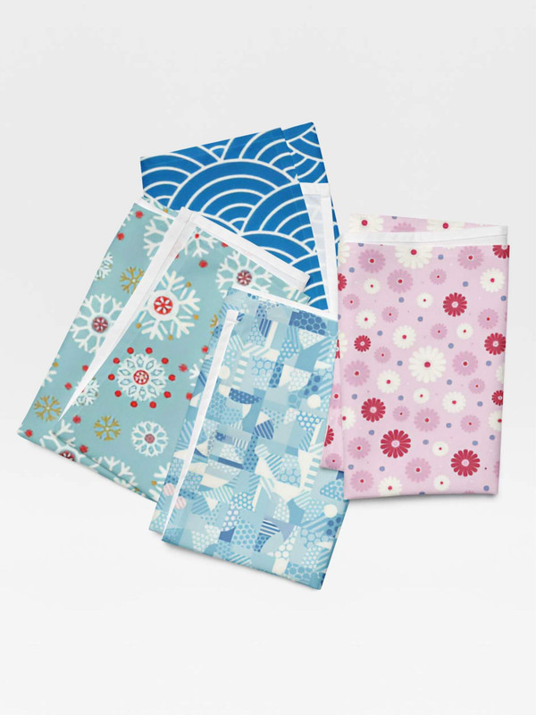 Cloth Napkin 4-Piece Set  4pc Napkins Handkerchief Square Tea Towels Hand Sushi Home Lunch Serviette Japanese Souvenir Gift Wrapping Gifting Wrap Japan Traditional Cloth Deign DIY Craft Bento Bag Crafts Wrapper Souvenirs tableware linens Designs Light blue green pink white snowflakes rice paddy field floral flowers Christmas Japanese patterns