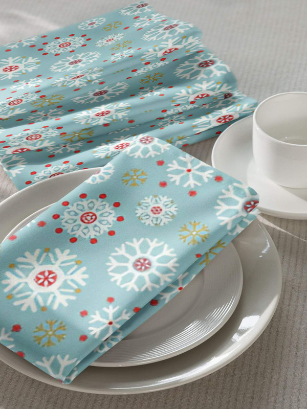Snowflake Cloth Napkin 4-Piece Set  4pc Napkins Handkerchief Square Tea Towels Hand Sushi Home Lunch Serviette Japanese Souvenir Gift Wrapping Gifting Wrap Japan Traditional Cloth design DIY Craft Bento Bag Crafts Wrapper Souvenirs tableware linens Designs Light blue white green holiday festive season winter snowflakes patterns