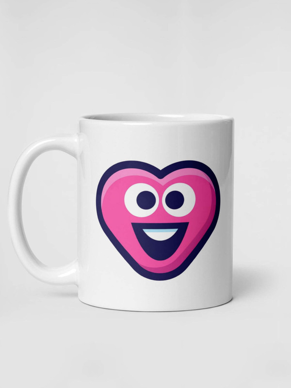 Glossy Smiley Heart Mug         Love drinks cup coffee, tea, juice, milk drinking cups miteigi branded product item tumblers ceramics in white with multicolor pattern Ceramic Anime Gifts mugs in Pink