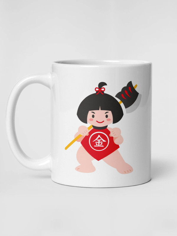 Glossy Warrior Girl Mug           Japanese drinks cup coffee, tea, juice, milk drinking cups miteigi branded product item tumblers ceramics in white with samurai multicolor pattern Ceramic Anime Gifts mugs in red black