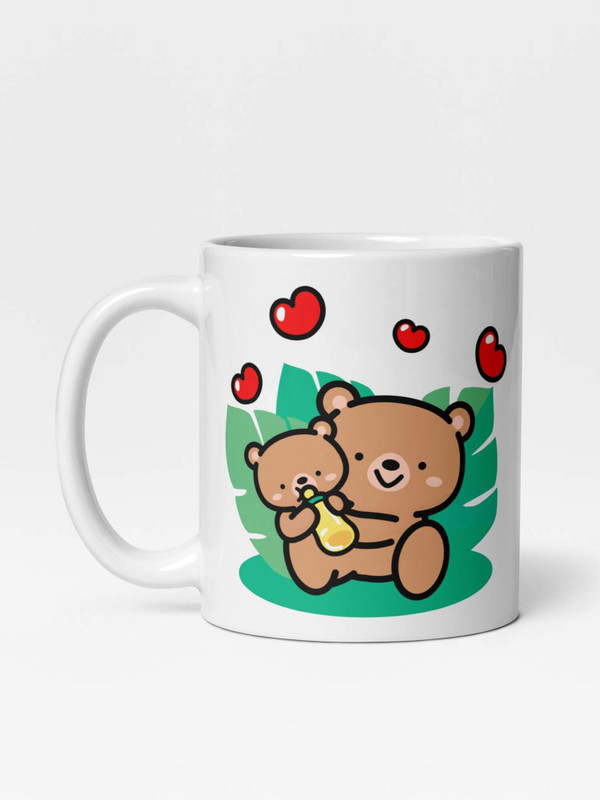 Glossy Bears Mug          Cartoon animal drinks cup coffee, tea, juice, milk drinking cups miteigi branded product item tumblers ceramics in white with brown multicolor pattern Ceramic Anime Teddy bear Gifts mugs