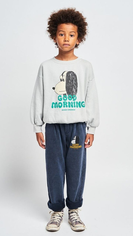 Boy Crewneck Sweatshirt and Sweatpants Jogger Pants Match European And American Style Ins Boys Fashion Cool Gray / Grey Dark Blue Color Block GOOD MORNING BOBO CHOOSES Word Pullover Sweatshirts Top Trending