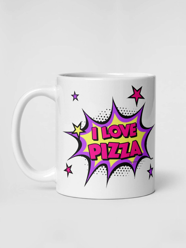 Glossy Pizza Mug           Cartoon I LOVE PIZZA chefs drinks cup coffee, tea, juice, milk drinking cups miteigi branded product item tumblers ceramics in white with multicolor pattern Ceramic Anime Gifts kitchen mugs