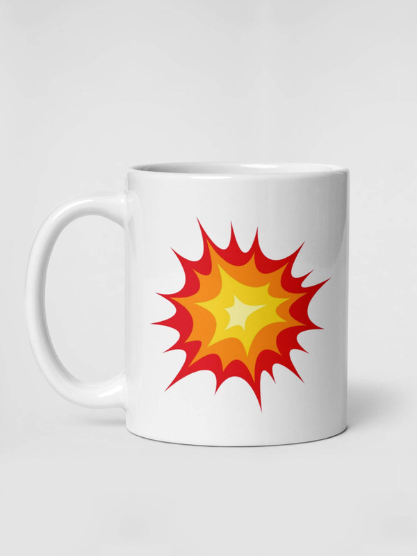 Glossy Explosion Mug                Cartoon ka boom drinks cup coffee, tea, juice, milk drinking cups miteigi branded product item tumblers ceramics in white with red yellow pink pattern Ceramic Anime bang kaboom Gifts mugs