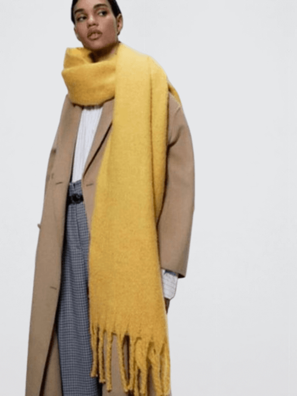 Winter Scarf Women Cashmere Warm Pashmina Solid Foulard Female Scarves Wraps Thick Soft Bufanda Big Tassels Shawl Long Stole Trending in mustard yellow