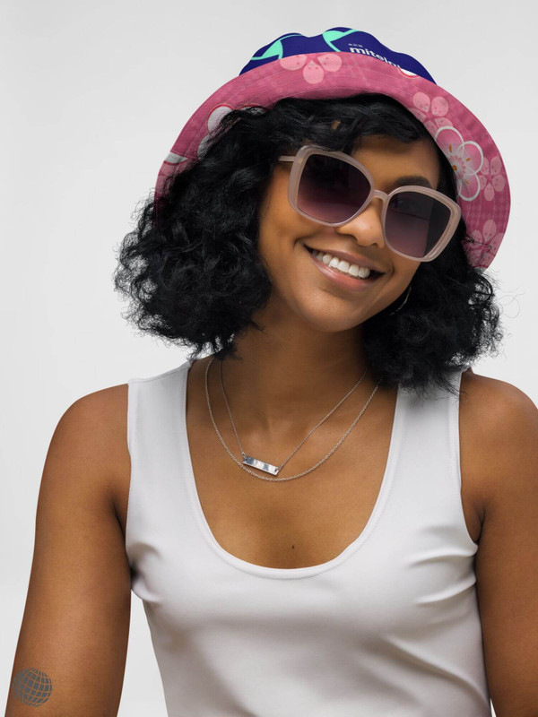Reversible Bucket Hat miteigi Logo   Women’s Men’s miteigi Logo Branded product item Unisex anywear summer festival hats for woman man in pink blue Japanese traditional pattern Mens womens Headwear