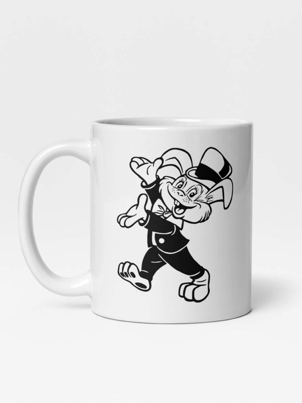 Glossy Rabbit in Top Hat Mug       Cartoon animal character drinks cup coffee, tea, juice, milk drinking cups miteigi branded product item tumblers ceramics in white with black pattern Ceramic Anime Gifts rabbits mugs
