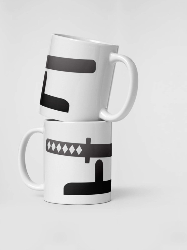 Glossy Samurai Sword Mug     Japan Cartoon woman character drinks cup coffee, tea, juice, milk drinking cups miteigi branded product item tumblers ceramics in white with black multicolor pattern Ceramic Anime Gifts girls teenagers y2k generation Japanese souvenirs mugs