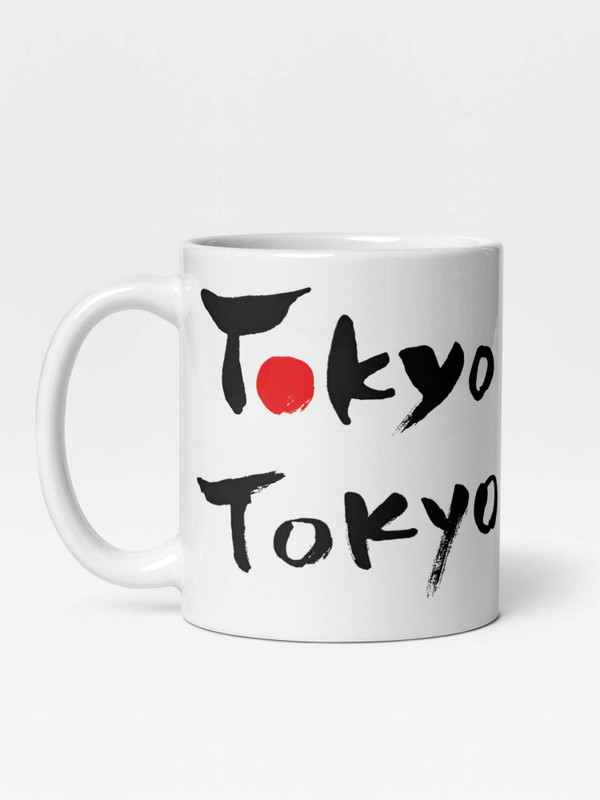 Glossy Tokyo Tokyo Mug    Japanese city design drinks cup coffee, tea, juice, milk drinking cups miteigi-Logo branded product item tumblers ceramics cartoon pattern in white with black red design collections Japan nippon JPN Nihon cities souvenirs collectors mugs