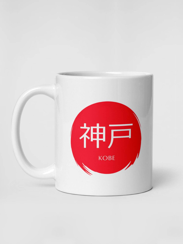 Glossy Kobe Mug    Japanese country city design drinks cup coffee, tea, juice, milk drinking cups miteigi-Logo branded product item tumblers ceramics cartoon pattern in white with red design collections Japan nippon JPN Nihon cities souvenirs collectors mugs
